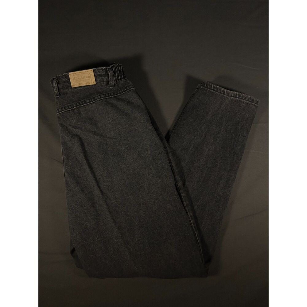 Vtg 90s LL Bean Black High Waist Pinstripe Waist Jeans Womens 16 Made in USA Mom